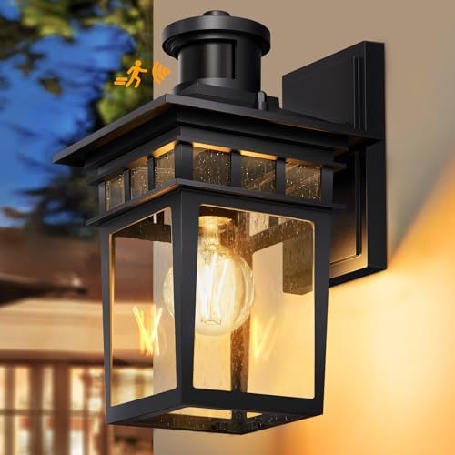 APOTO Motion Sensor Outdoor Wall Light | Dusk to Dawn Aluminum Porch Lantern