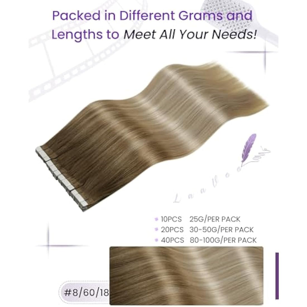 LaaVoo Tape in Hair Extensions | Remy Human Hair Balayage 14 Inch
