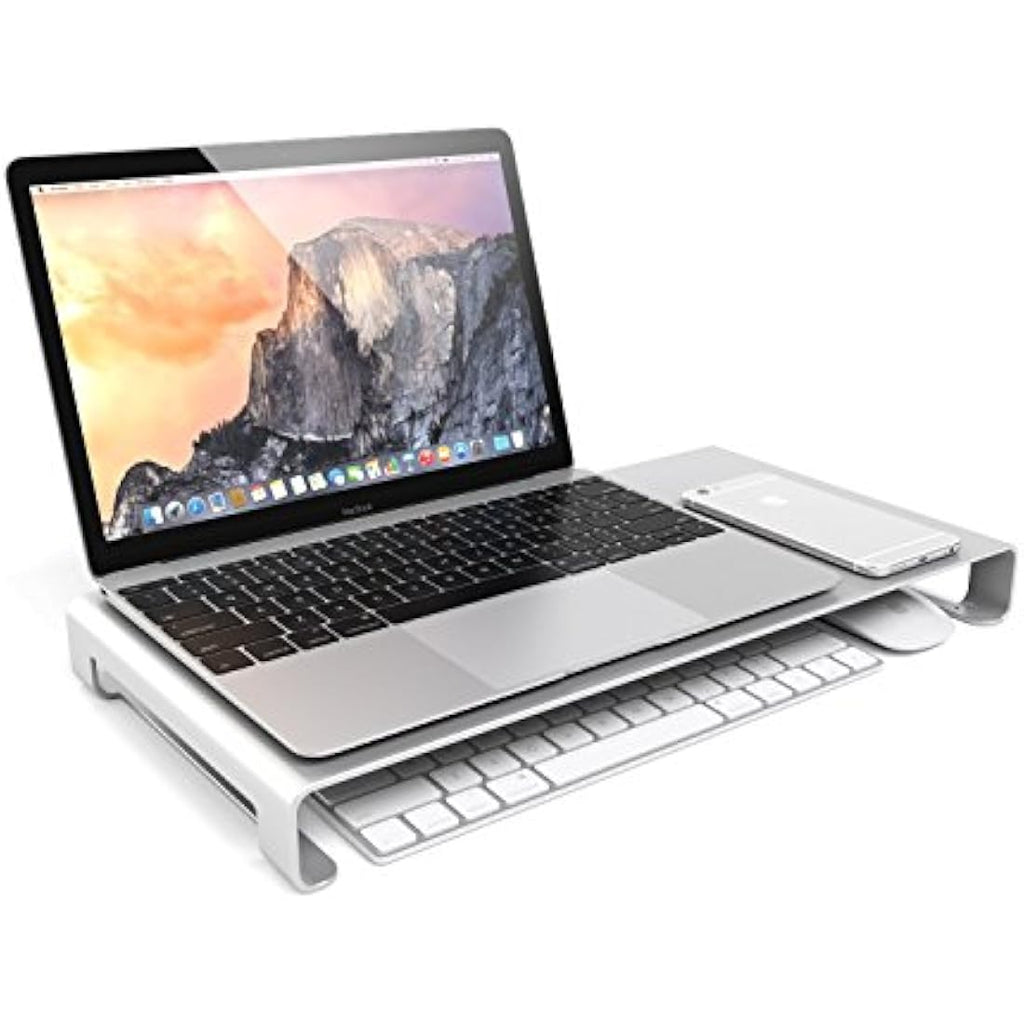 Desire2 Aluminium Monitor Stand Riser – Silver Desk Shelf for iMac & Laptop