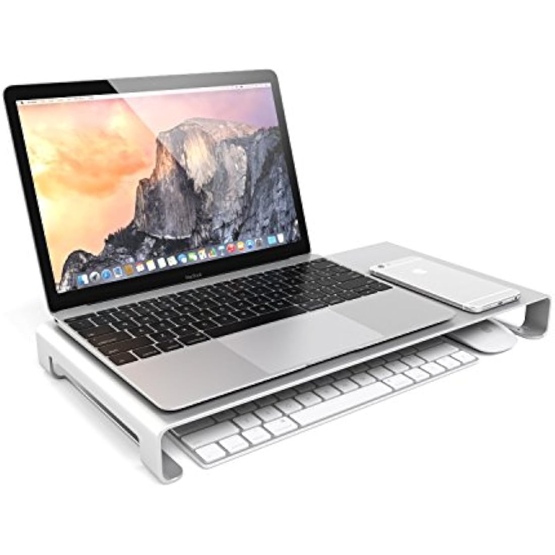 Desire2 Aluminium Monitor Stand Riser – Silver Desk Shelf for iMac & Laptop