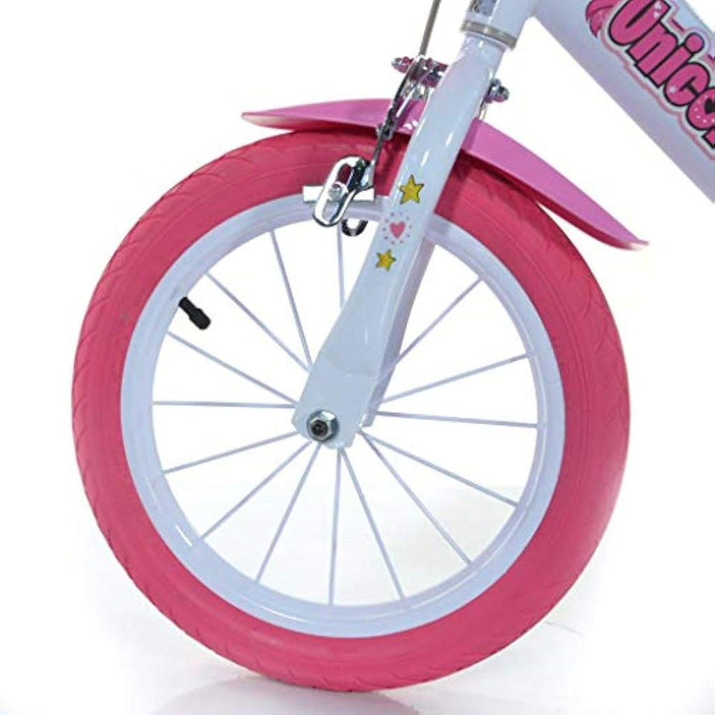 Dino Bikes Unicorn 14 Inch Kids Bicycle with Training Wheels - Pink