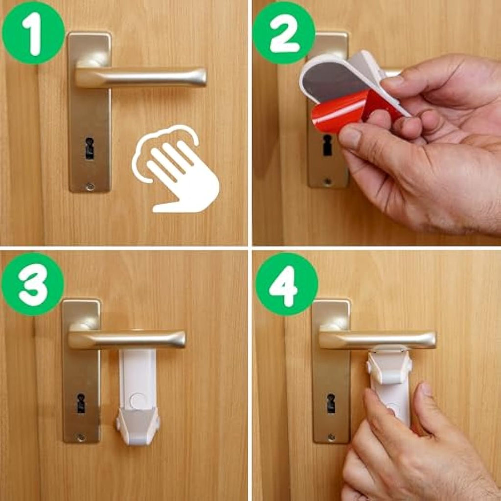 Child Proof Door Lever Lock – 2 Pack White Safety Latch
