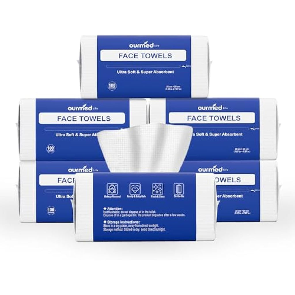 Ourmed Life Disposable Face Towels – Biodegradable Facial Wipes, 600 Count