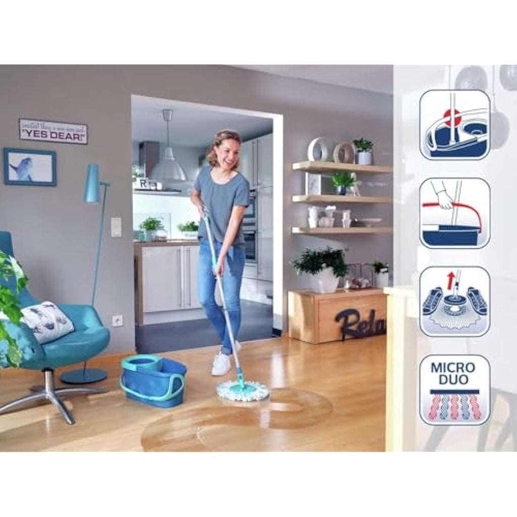 Leifheit Clean Twist Disc Mop Ergo Set | Microfibre Spin Mop and Bucket