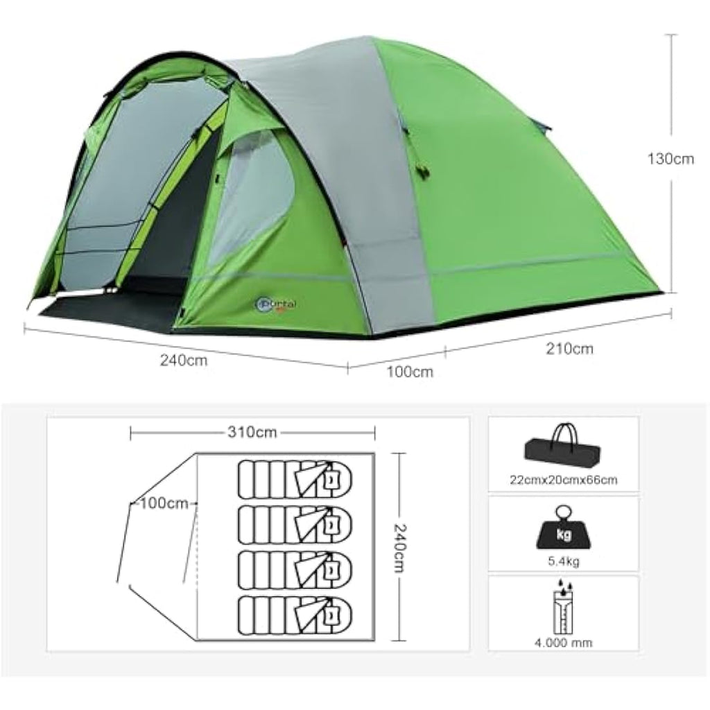 Portal 3-4 Person Dome Camping Tent | 4000mm Waterproof with Porch