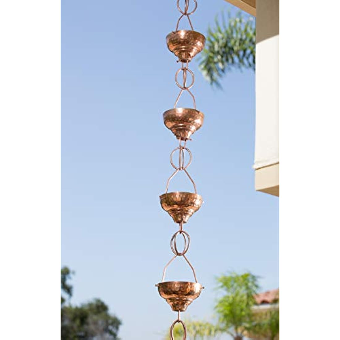Monarch Pure Copper Eastern Hammered Cup Rain Chain – 8.5 Feet Length