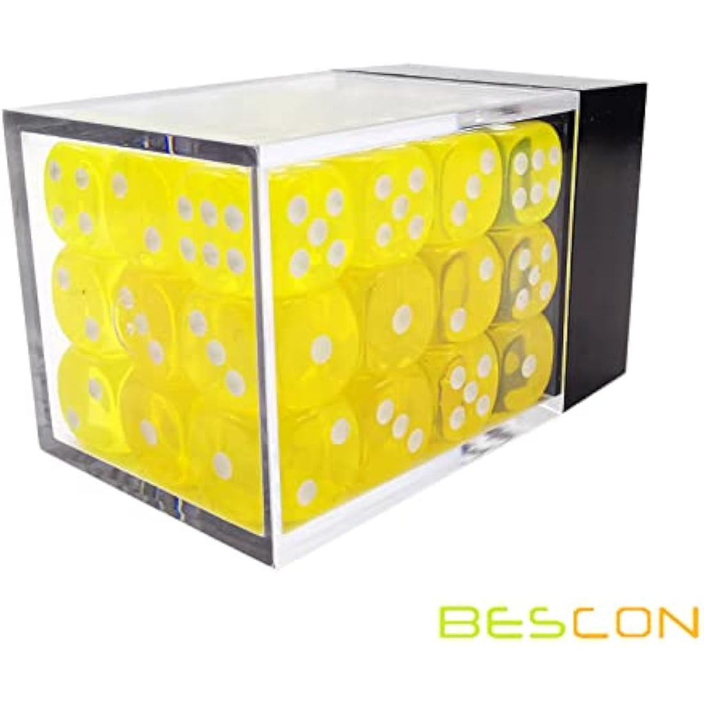 Bescon 12mm D6 Dice Set - 36 Translucent Yellow Six Sided Dice with Box