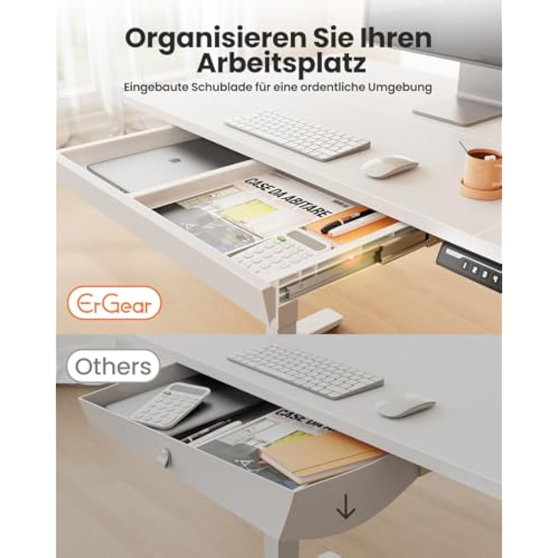 ErGear Electric Standing Desk | 140x80cm Height Adjustable Table with Drawer