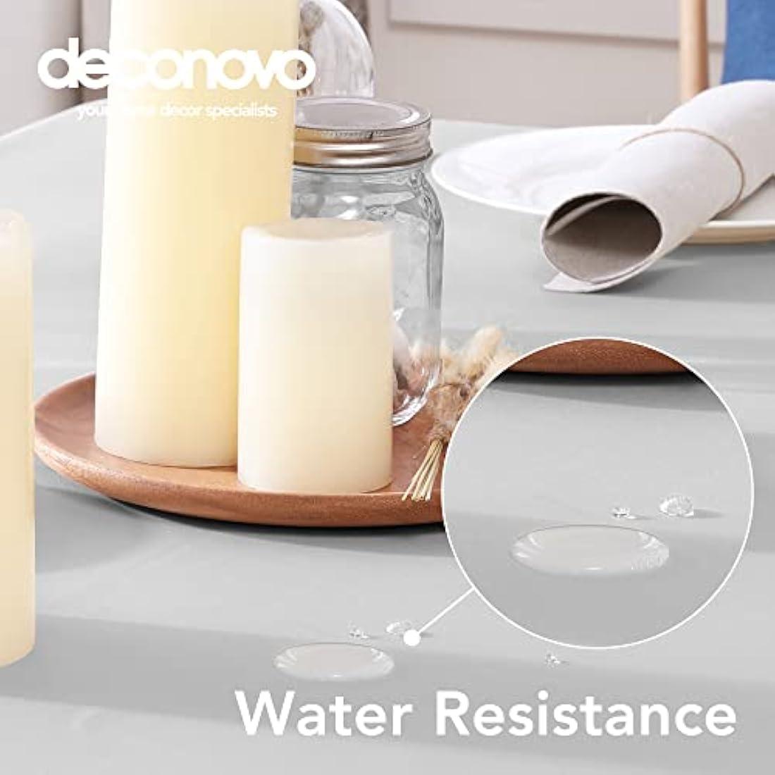 Deconovo Water Resistant Oxford Tablecloth | Light Grey 54x108in