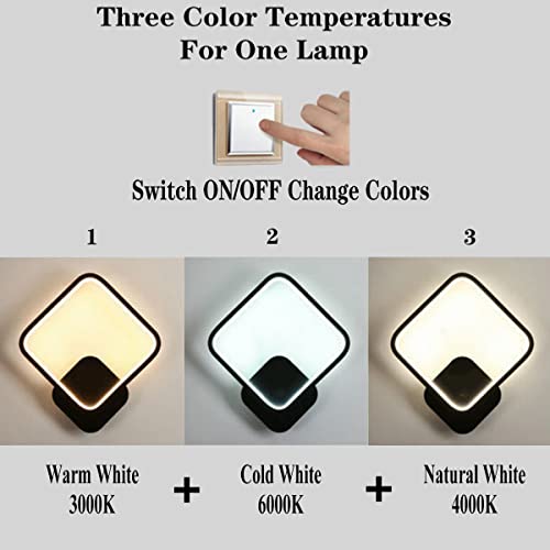 ZTWLEED Modern LED Wall Lamp - 14W Dimmable Black Square Indoor Sconce
