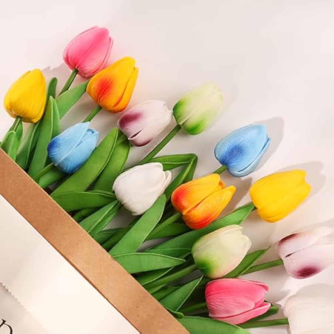 Beferr 14 Pcs Realistic Artificial Tulips | Mixed Color Faux PU Flowers