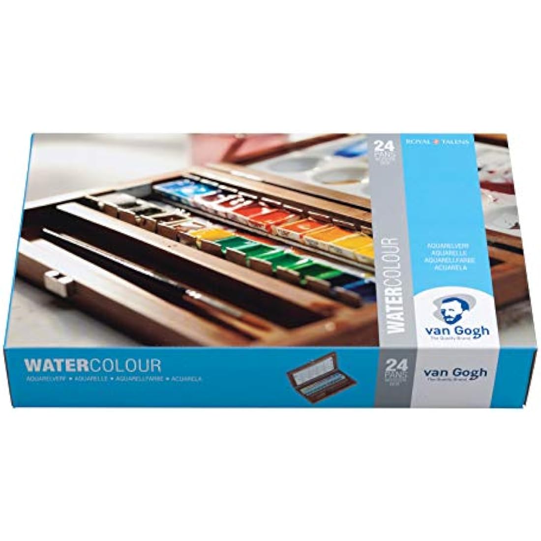 Van Gogh Water Colour Paint Set – 24 Pans Wooden Box with Brush