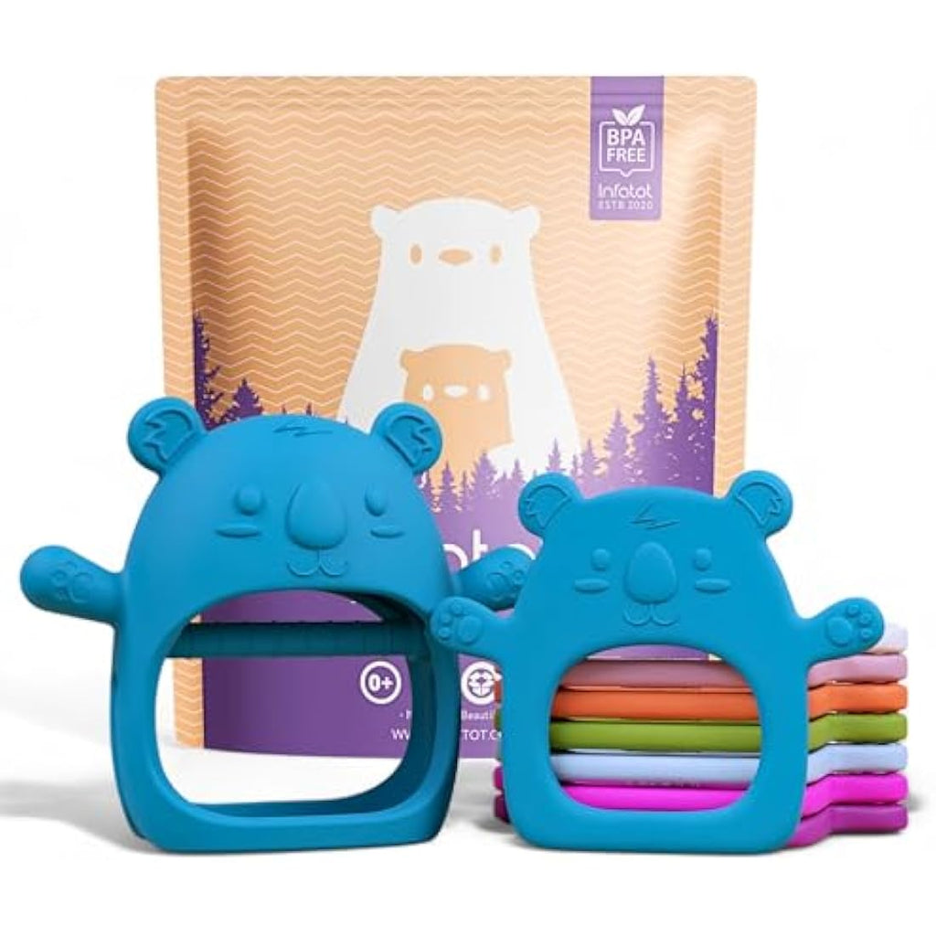 Infatot Silicone Teething Mitten 2-Pack – BPA-Free Baby Teether, Teal Blue