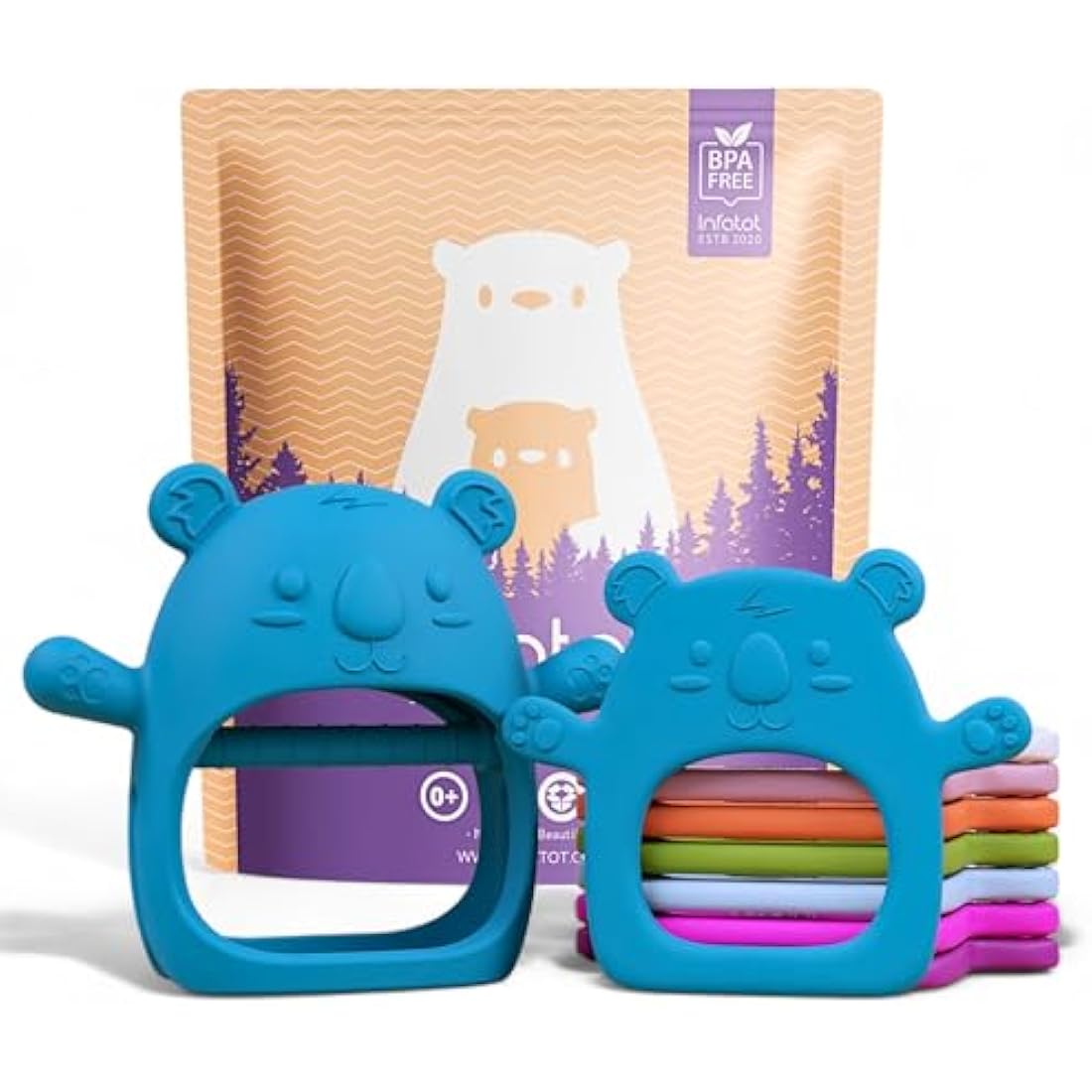 Infatot Silicone Teething Mitten 2-Pack – BPA-Free Baby Teether, Teal Blue