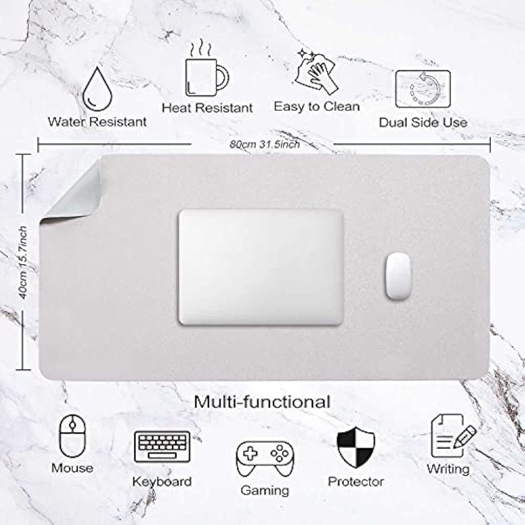 DOBAOJIA Large PU Leather Desk Pad | Waterproof Mouse Mat (Light Gray/Silver)