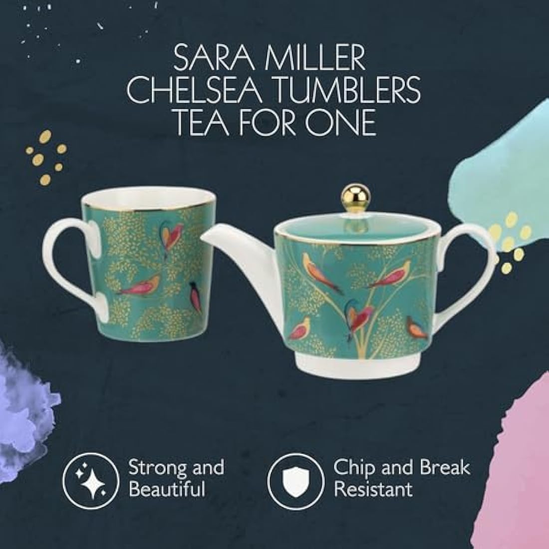 Sara Miller Chelsea Tea for One - Green Fine China with 22ct Gold