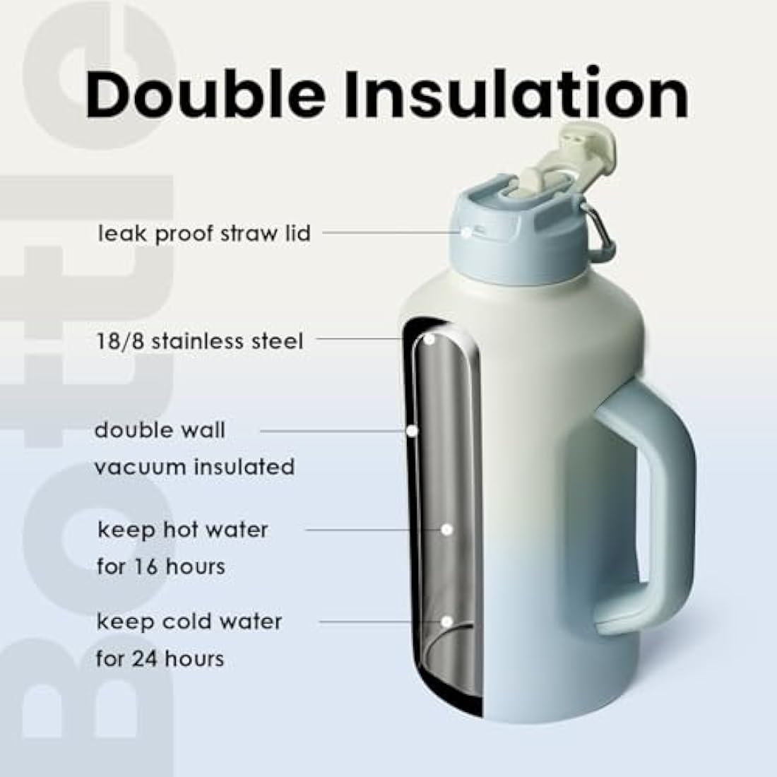Bottle Bottle 64 oz Insulated Stainless Steel Water Bottle with Straw