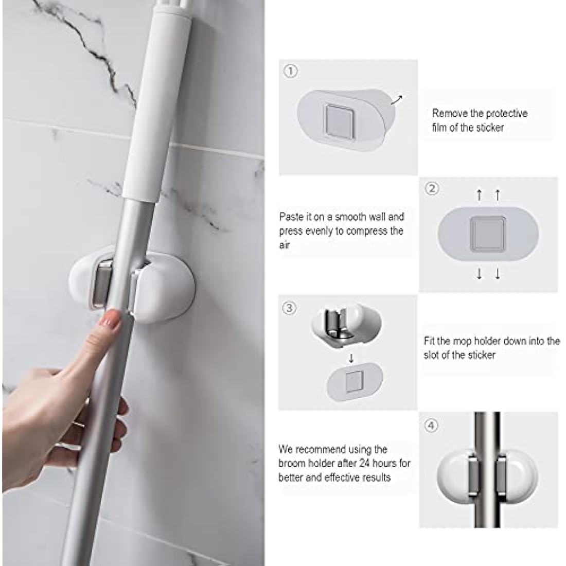 Jolof Store Broom Mop Holder – 3 Pack Adhesive Wall Mount Organizer