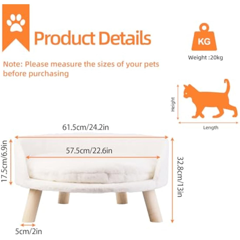BingoPaw Elevated Cat Sofa Bed | Nordic Wooden Pet Stool with Washable Mat