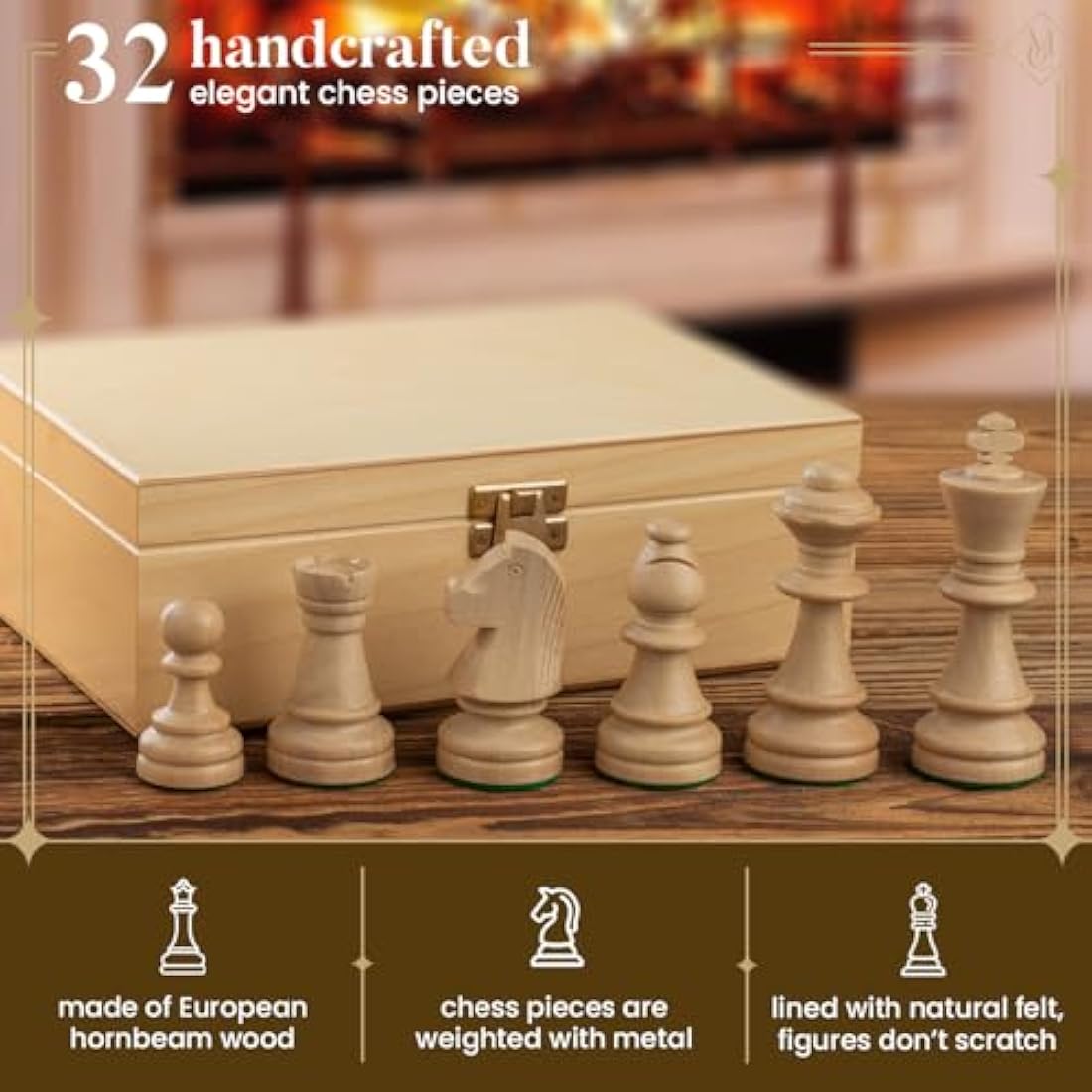 Jolof Store Staunton No. 5 Wooden Chess Pieces with Natural Wood Box