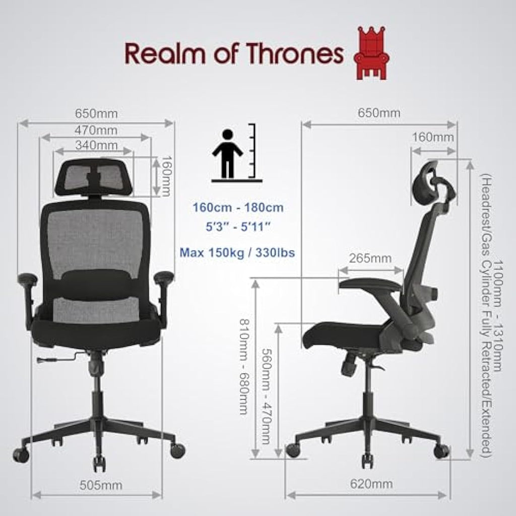 Realm of Thrones VALOUR Ergonomic Mesh Office Chair with Lumbar Support