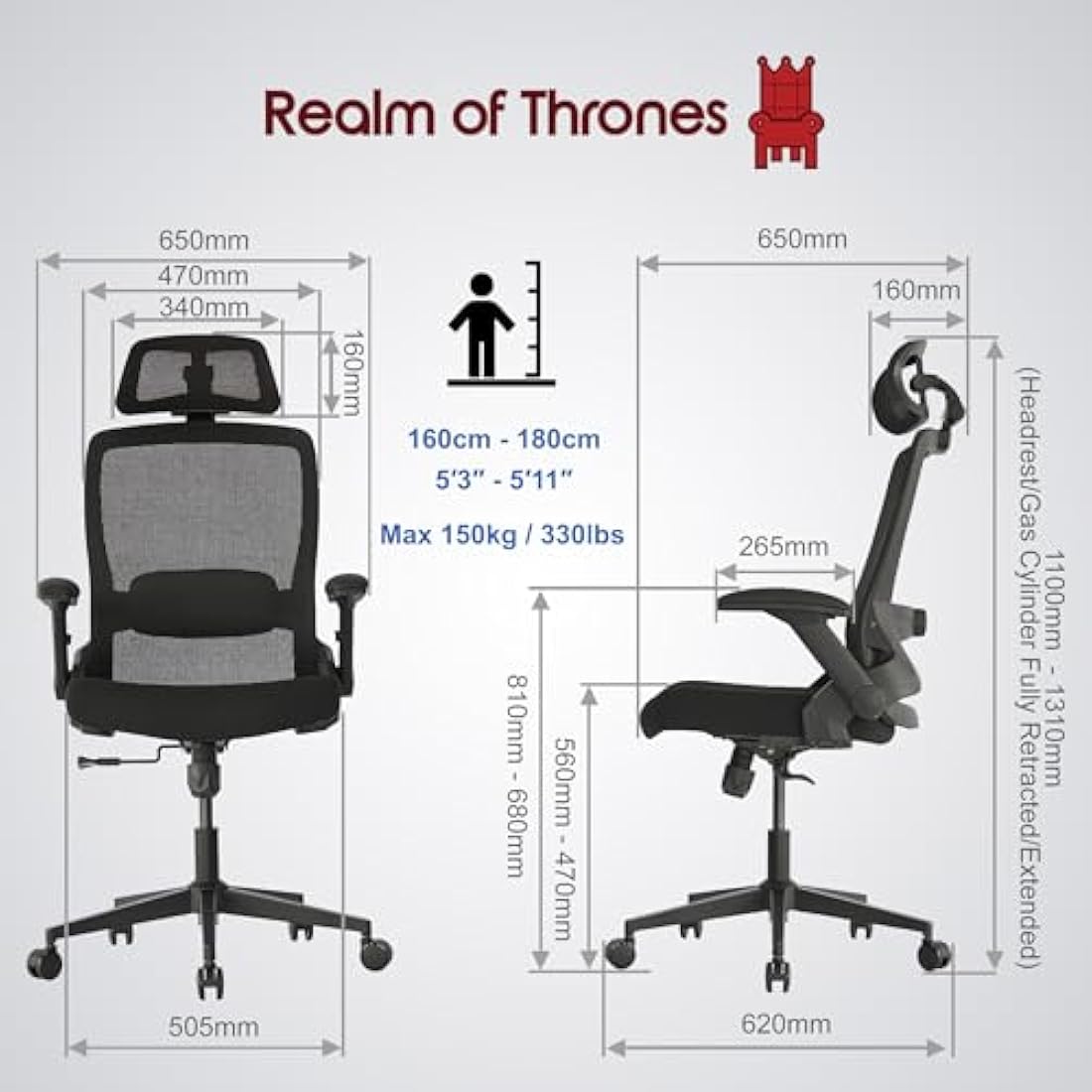 Realm of Thrones VALOUR Ergonomic Mesh Office Chair with Lumbar Support