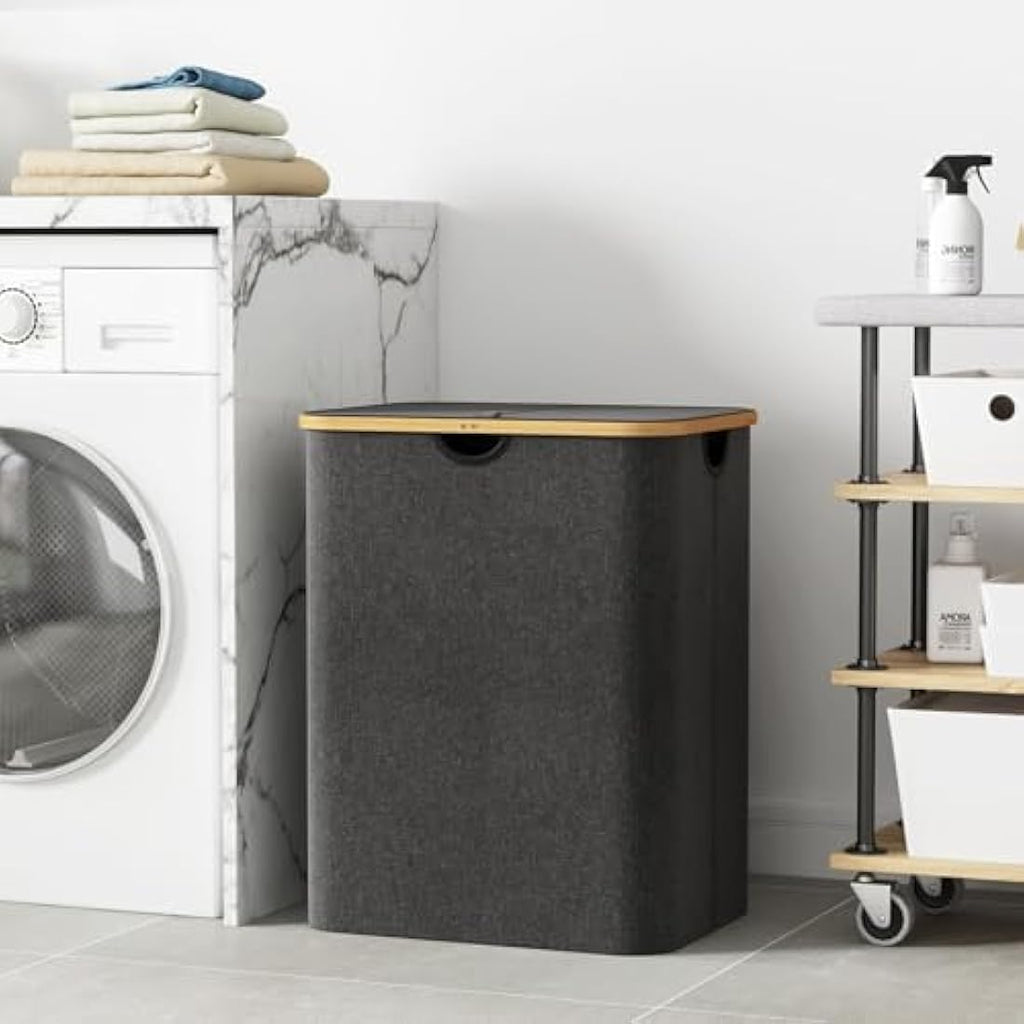 Lifewit 120L Laundry Basket with Lid | Foldable Bamboo Handle Hamper