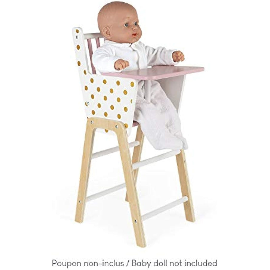Janod Candy Chic Wooden Doll High Chair with Cushion for 16.5" Dolls