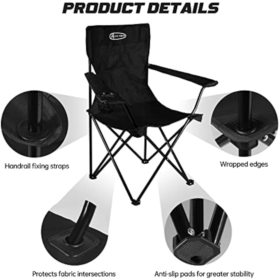 ACTIVE FOREVER Folding Camping Chairs Set of 2 | Portable Black Beach Chairs