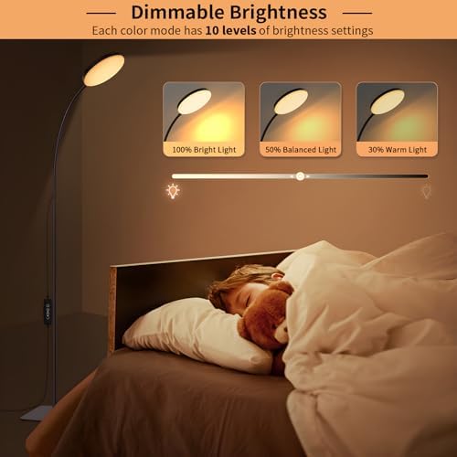 Mojimdo LED Floor Lamp with Remote | Dimmable Gooseneck Reading Lamp