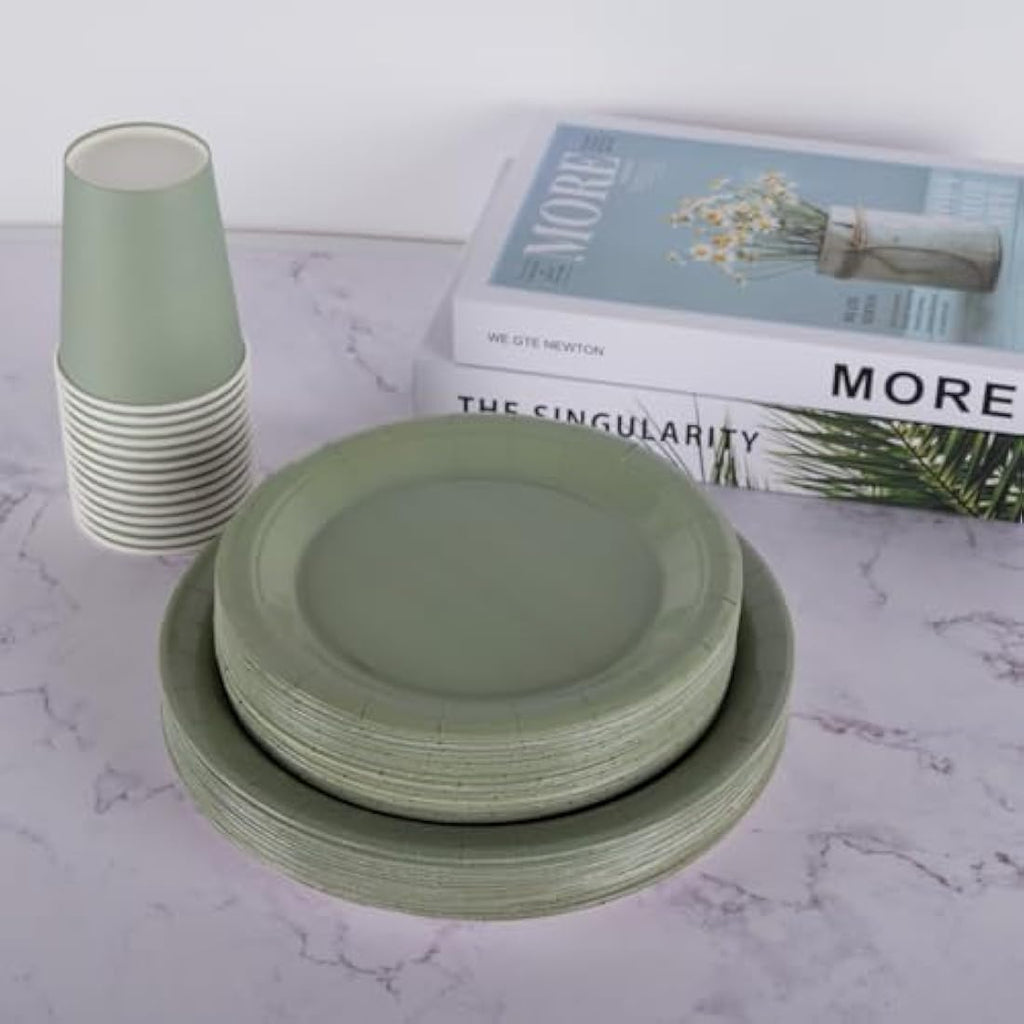 Jolof Store Sage Green Party Tableware Set | 250 Piece Disposable Plates