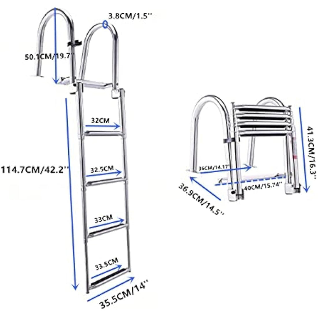 KAOLALI 4-Step Pontoon Boat Ladder | Stainless Steel Telescoping Swim Deck