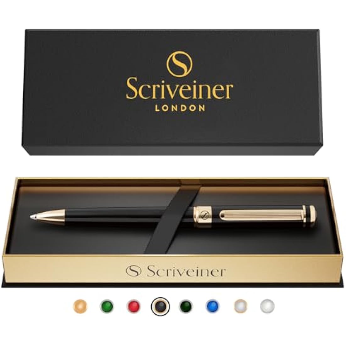 Scriveiner Black Lacquer Ballpoint Pen – Luxury Gold Plated Executive