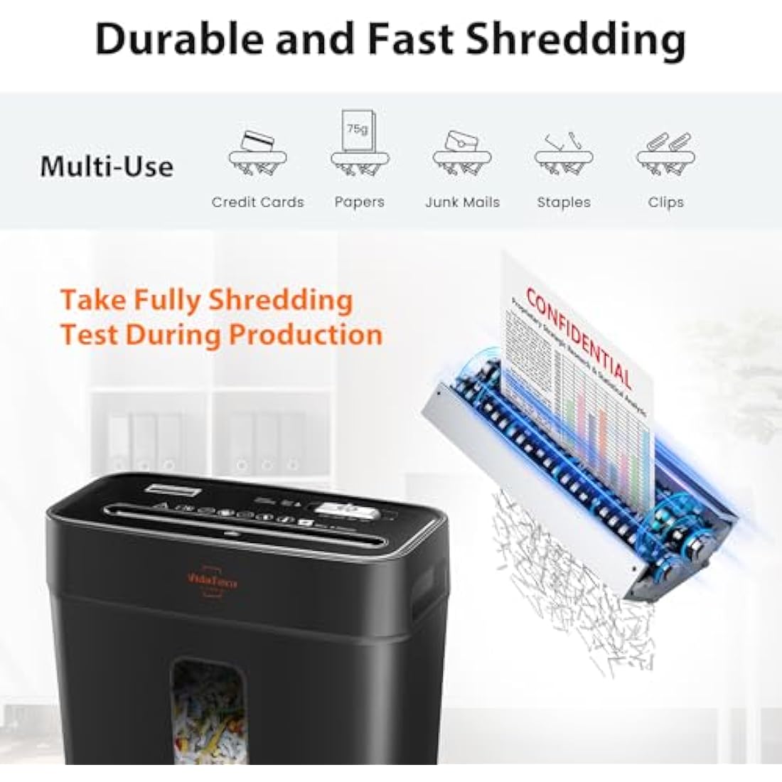 VidaTeco Cross-Cut Paper Shredder – 6-Sheet P-4 High Security for Home Office