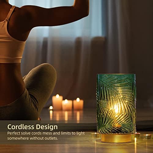 MJ PREMIER Cordless Battery Operated Table Lamp with Timer – Green Glass