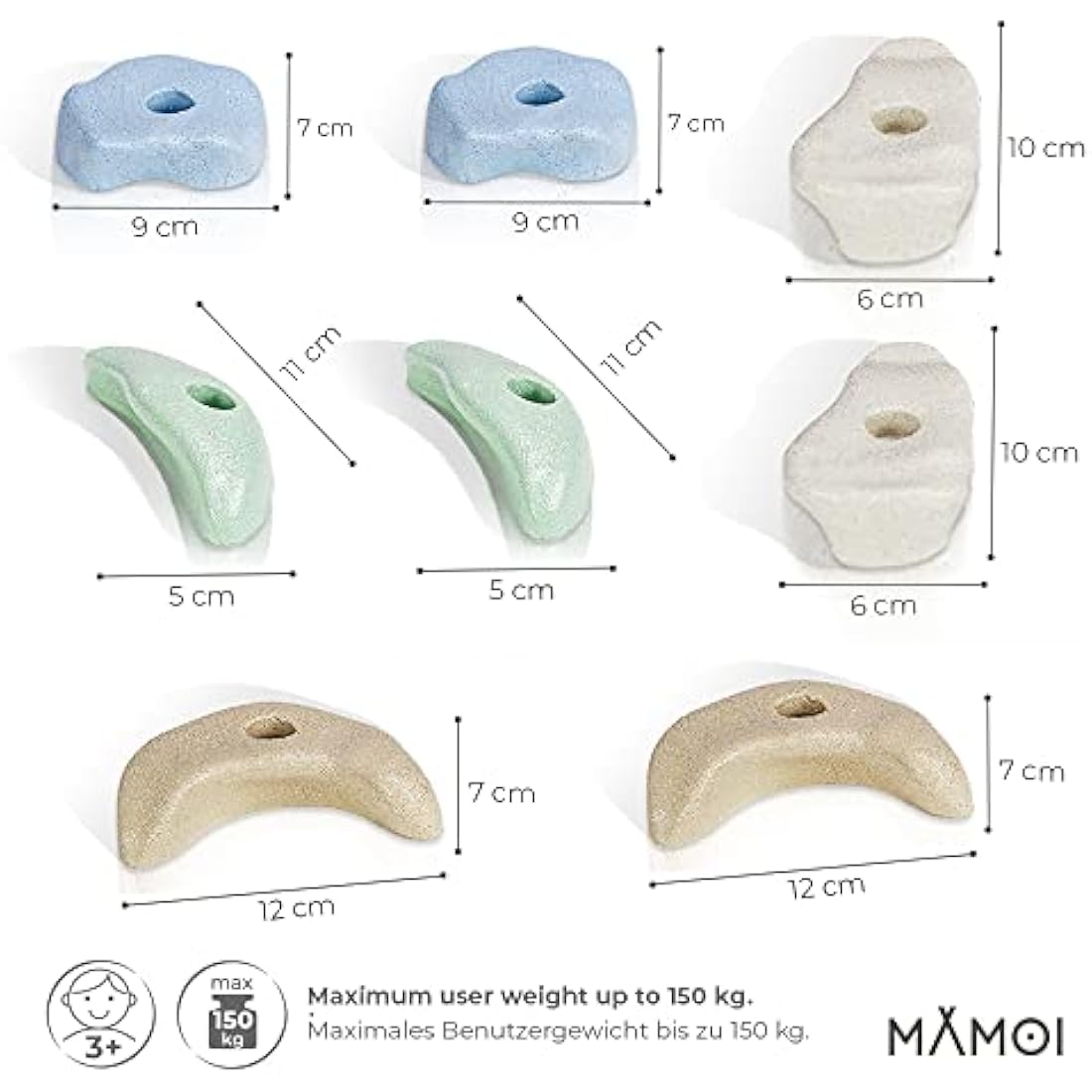MAMOI Kids Climbing Wall Holds – 4 Piece Concrete Rock Climbing Stones