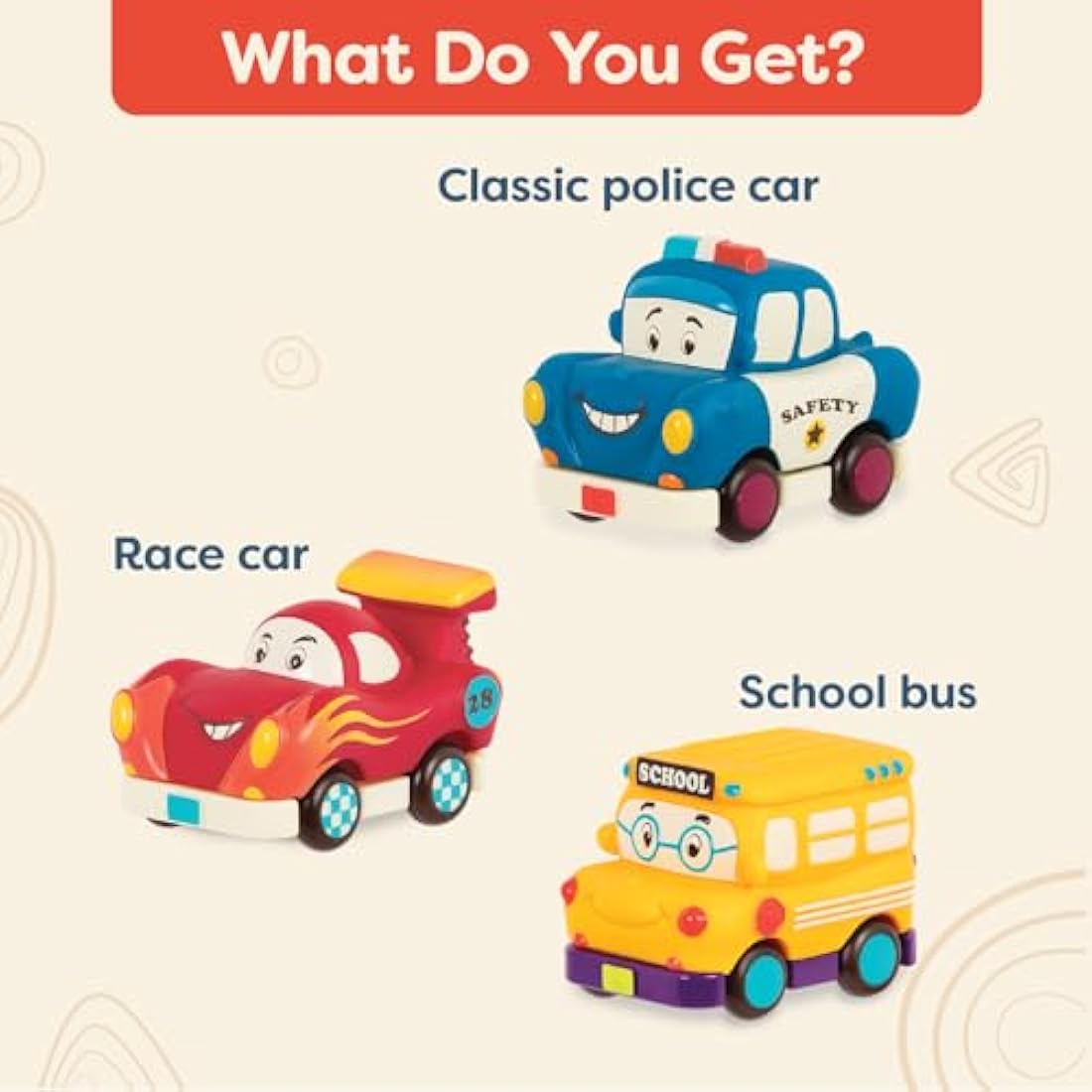 B. Toys Mini Wheeee-ls! Pull-Back Cars - 3 Soft Toy Vehicles for Toddlers