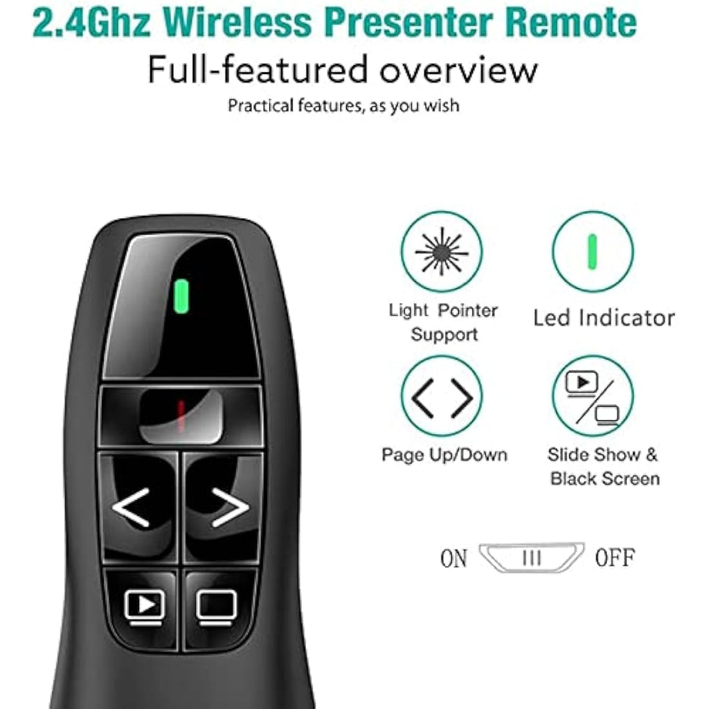 Wireless Presentation Clicker – 328ft Range PPT Remote