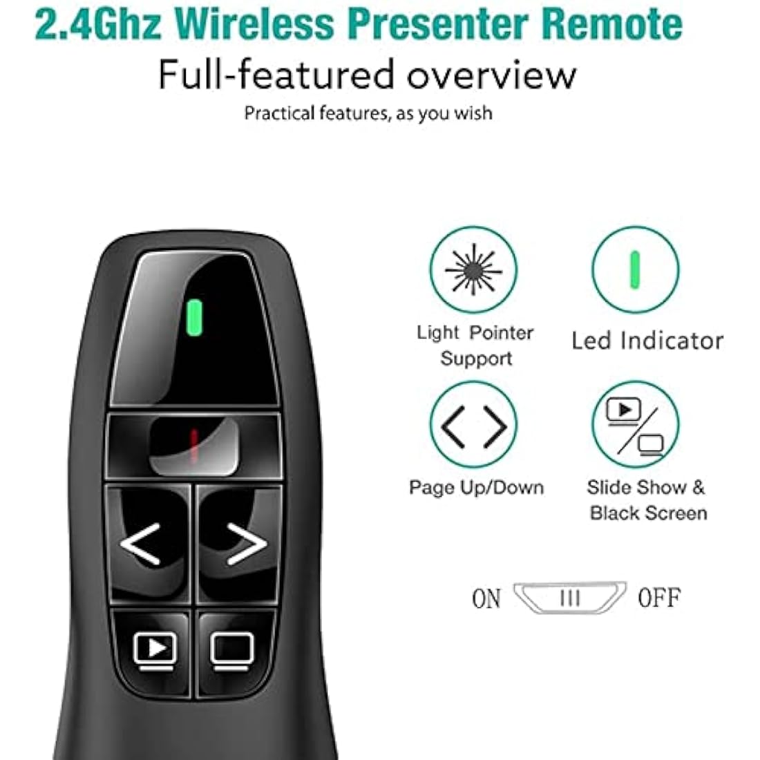 Wireless Presentation Clicker – 328ft Range PPT Remote