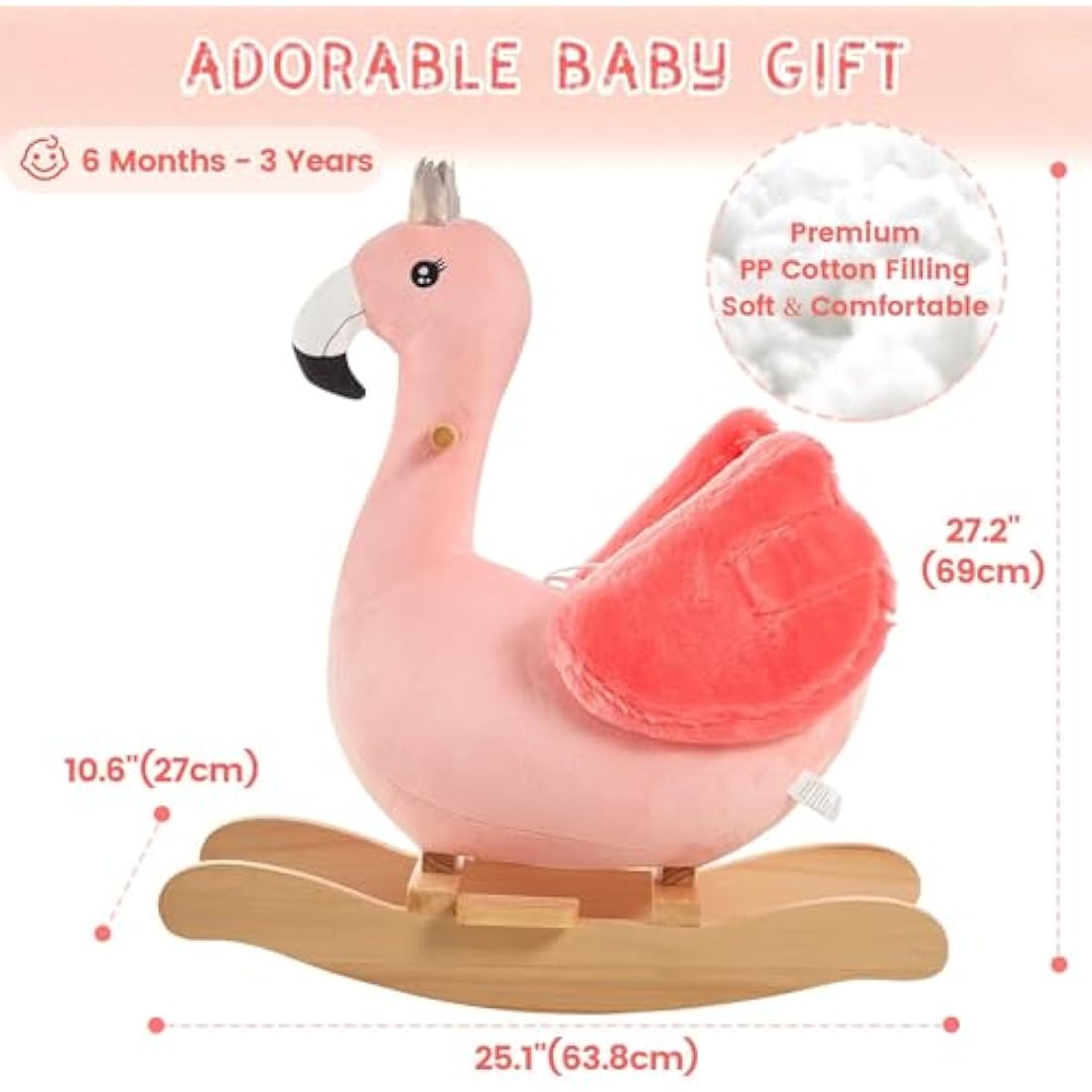 FUNLIO Flamingo Baby Rocking Horse – Plush Pink Swan Rocker for Toddlers