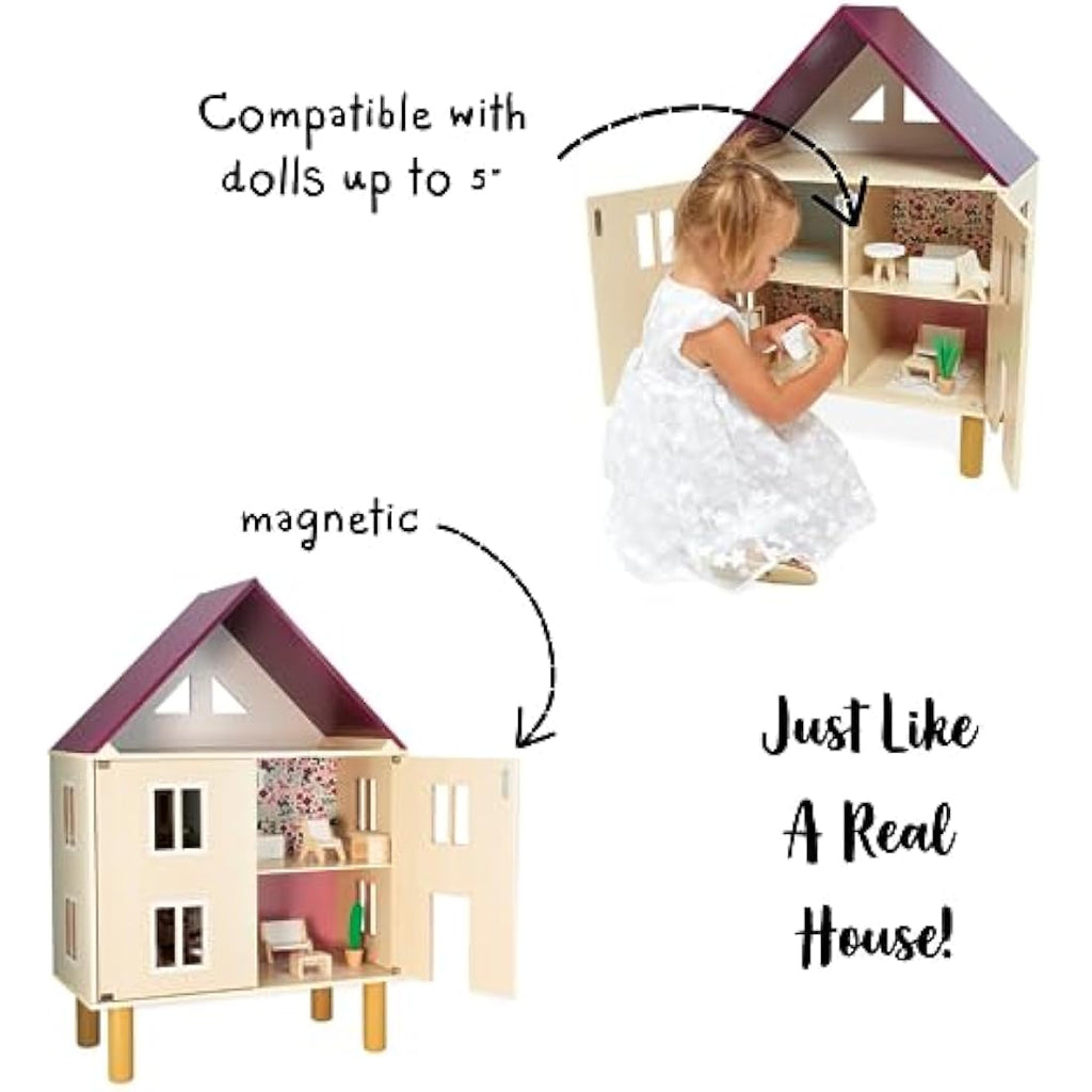Janod Twist Wooden Dollhouse – FSC Wood Toy with 11 Accessories