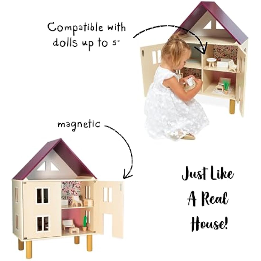 Janod Twist Wooden Dollhouse – FSC Wood Toy with 11 Accessories