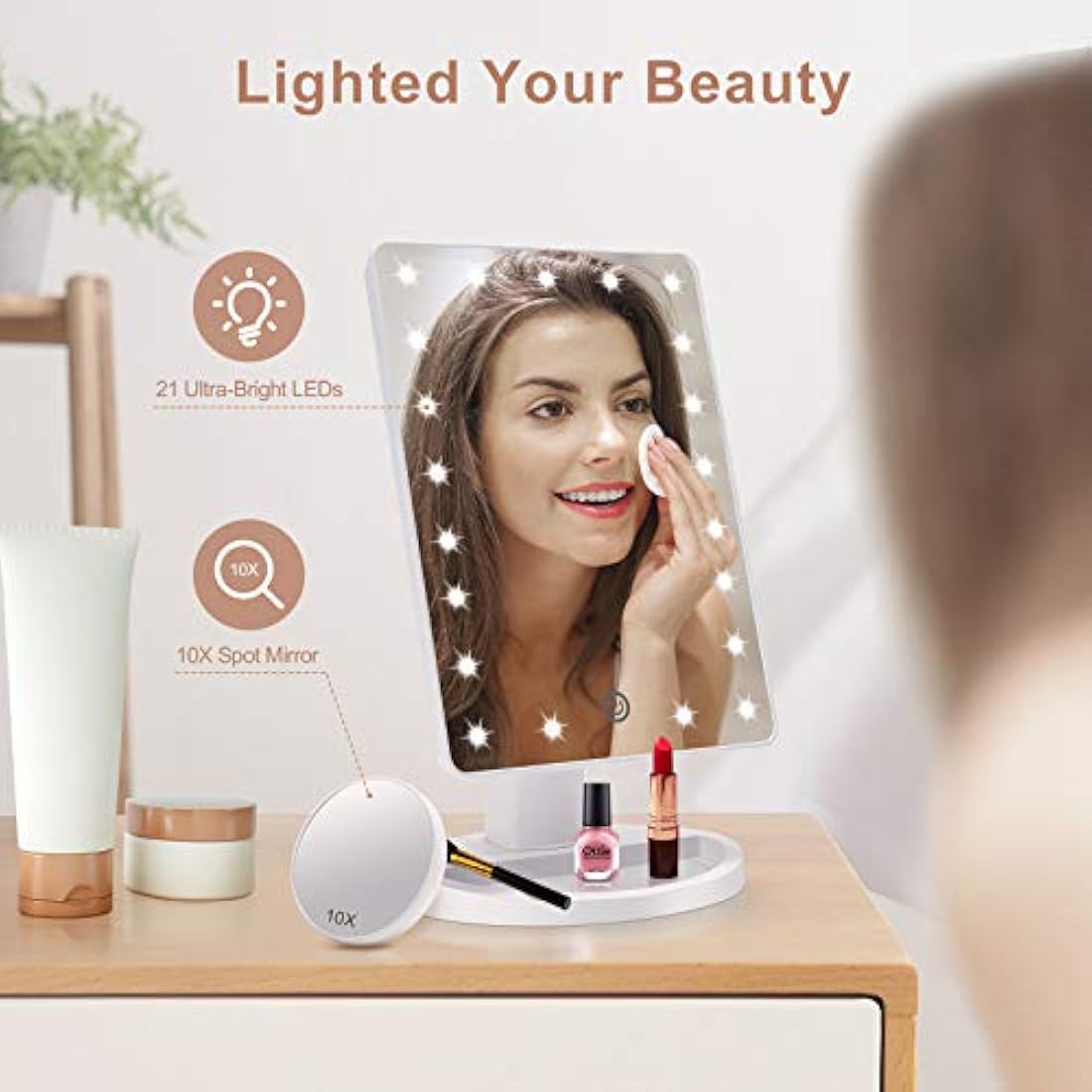 FASCINATE LED Makeup Vanity Mirror – 10X Magnification & 180° Rotation
