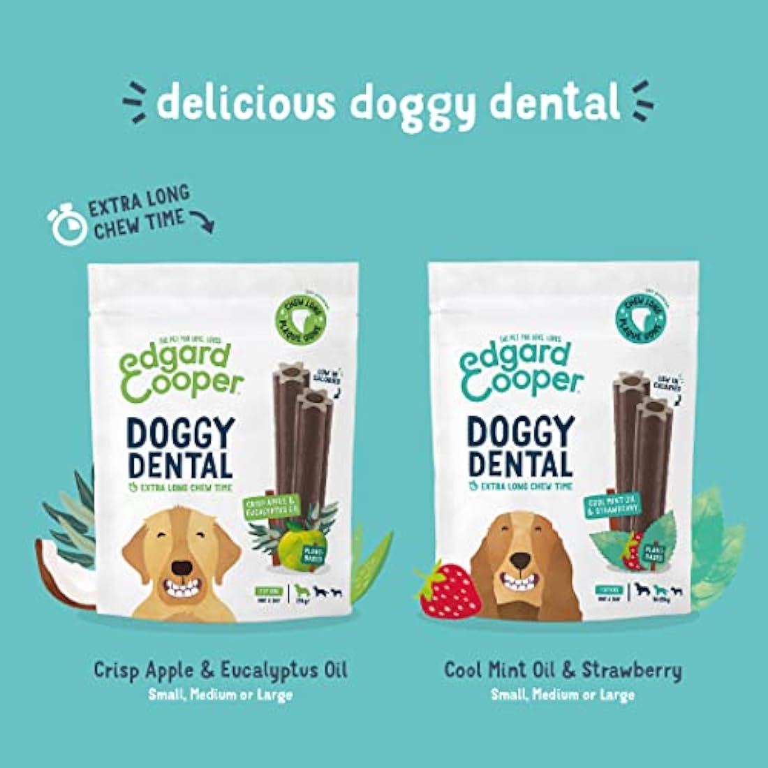 Edgard & Cooper Dental Sticks - Strawberry & Mint Dog Chews (56 Pack)