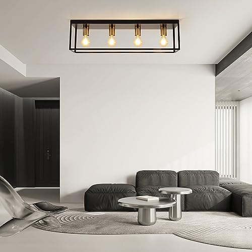 Modern Industrial 4-Light Black Metal Cage Ceiling Light