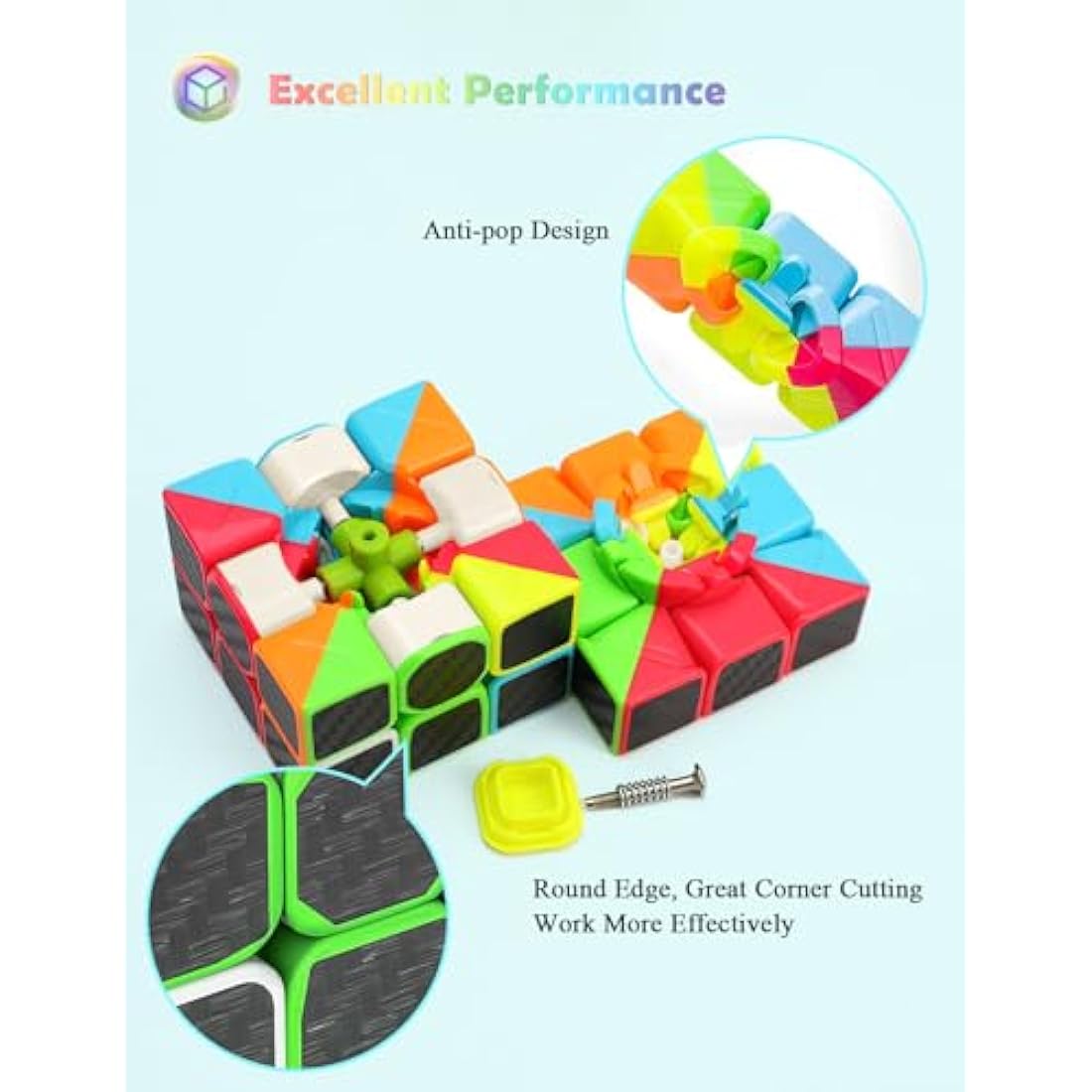 Roxenda Speed Cube Set | 2x2 3x3 4x4 Pyramid Stickerless Puzzle 4-Pack