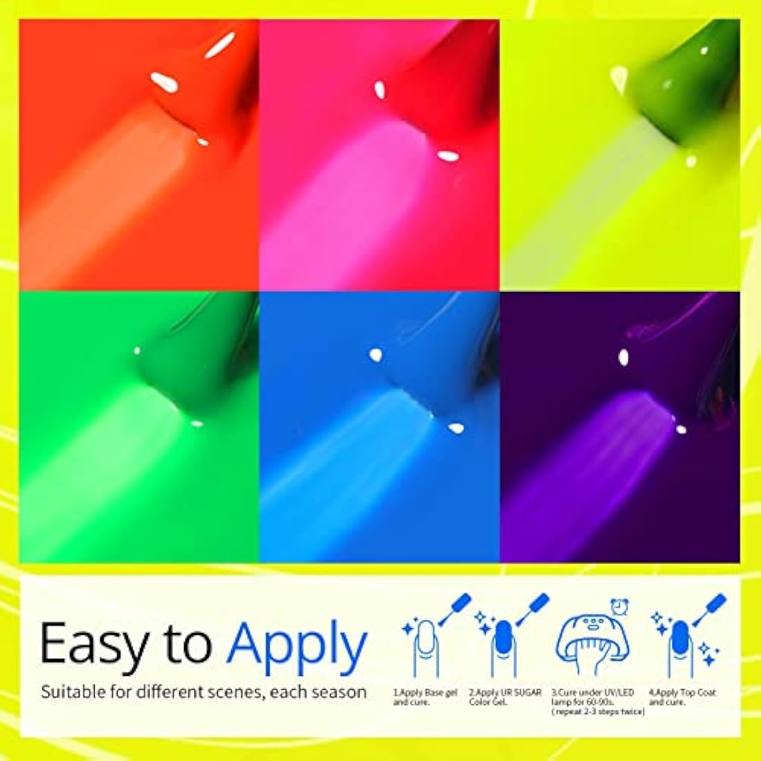 UR SUGAR Neon Gel Nail Polish Set – 6 Colors Fluorescent Soak Off Kit