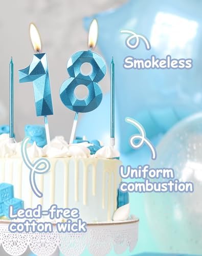 Blue 13th Birthday Candles – Number 13 and Long Stick Set
