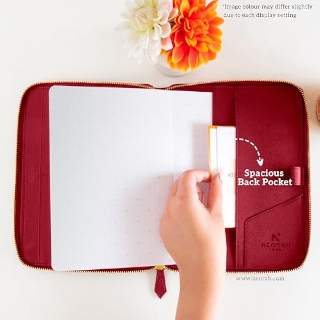 Neorah A5 Vegan Leather Travel Journal Organiser with Dot Grid Notebook