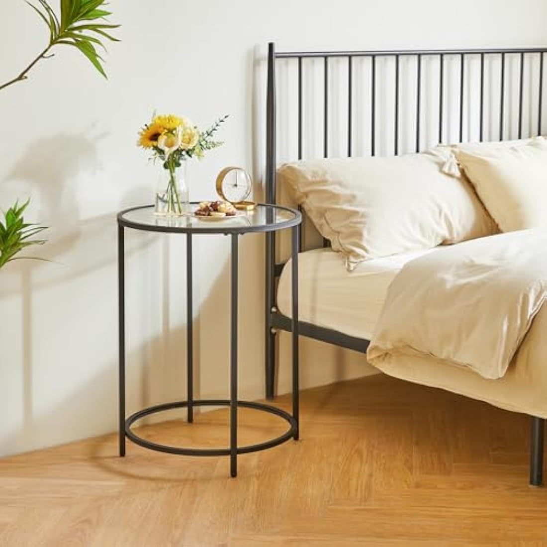 YMYNY Round Side Table | 2-Tier Tempered Glass & Metal Accent Table